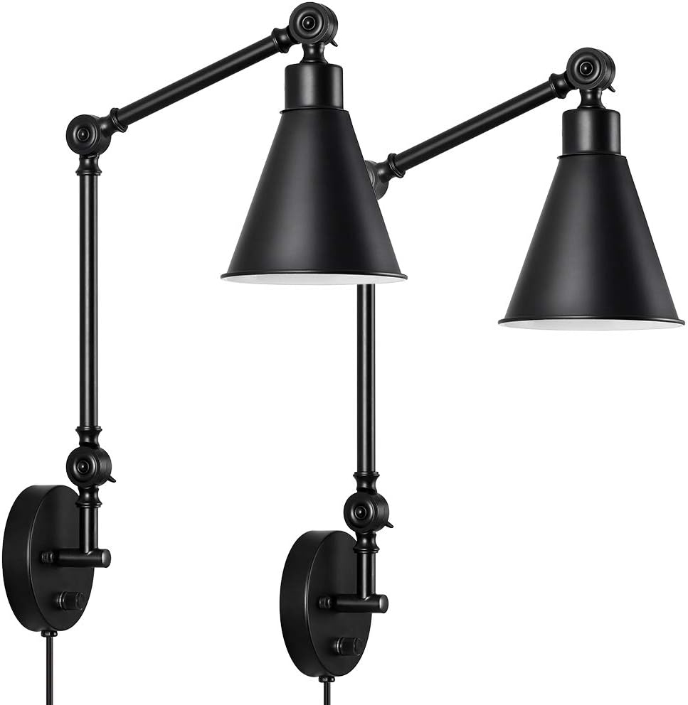 Swing Arm Wall Lamp, Dimmable Wall Sconce with On/Off Switch Industrial ...