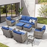 buenhomino outdoor patio furniture set 9 pieces all weather wicker outdoor furniture with swivel patio chairs outdoor patio conversation sets for garden porch deck grey blue