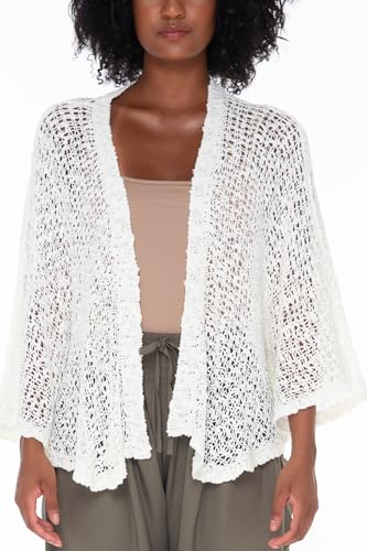 Image of SHU-SHI Lightweight Open Front Cardigan for Women Hollow Out Sweater Knitted Poncho Batwing Loose Popcorn Shawl Boho Wrap