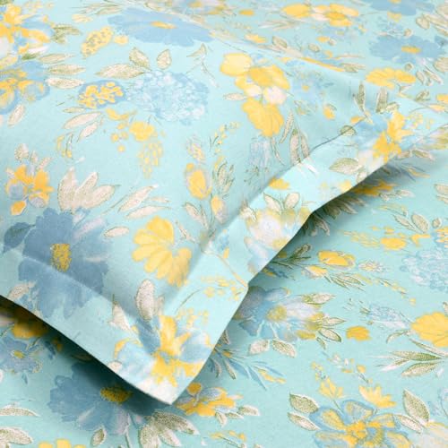Image of haus & kinder 100% Cotton Single Bedsheet with 1 Pillow Cover | 120 TC Kids Single Bedshet | Size 88 inch by 58 inch | Blue Bell Blooms