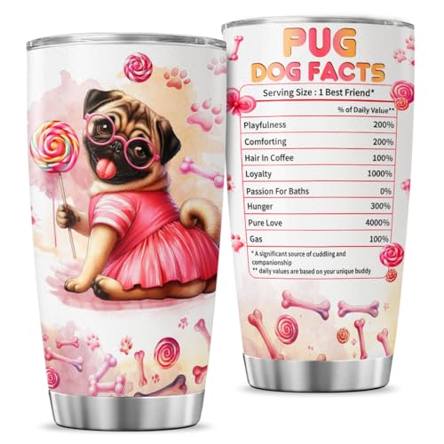 Pug Dog Facts, Dog Mom Gifts, Women Mother Mama Handle Tumblers B...