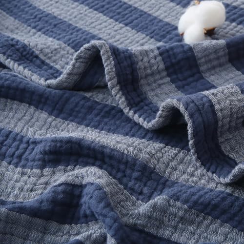 Image of EMME Cotton Muslin Blanket Couch 4-Layer Breathable Gauze Soft Lightweight Bed Blankets Adults Dark Navy Throw XL (50 inch x 70 inch)