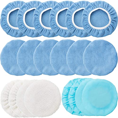 Image of Mudder 20 Pcs Car Orbital Buffer Polisher Pad Bonnet, 7-8 Inches, Blue | Reusable Buffing Pads Cover, Soft Microfiber Wax Bonnet, for Car Polishing Waxing Cleaning, Fits Orbital Buffer Machines