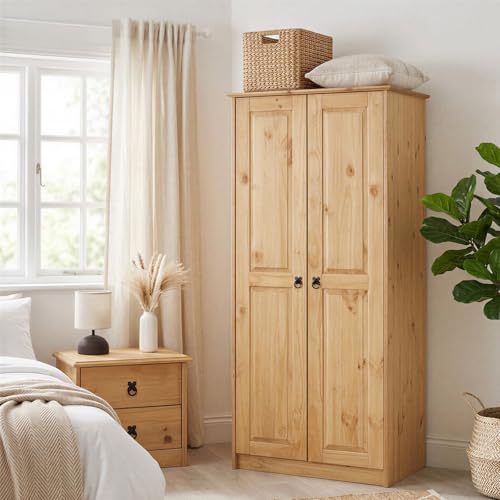 IDIMEX Armoire Barrio en pin Massif penderie pour vêtements Style Mexicain avec 2 Portes battantes, Finition teintée/cirée