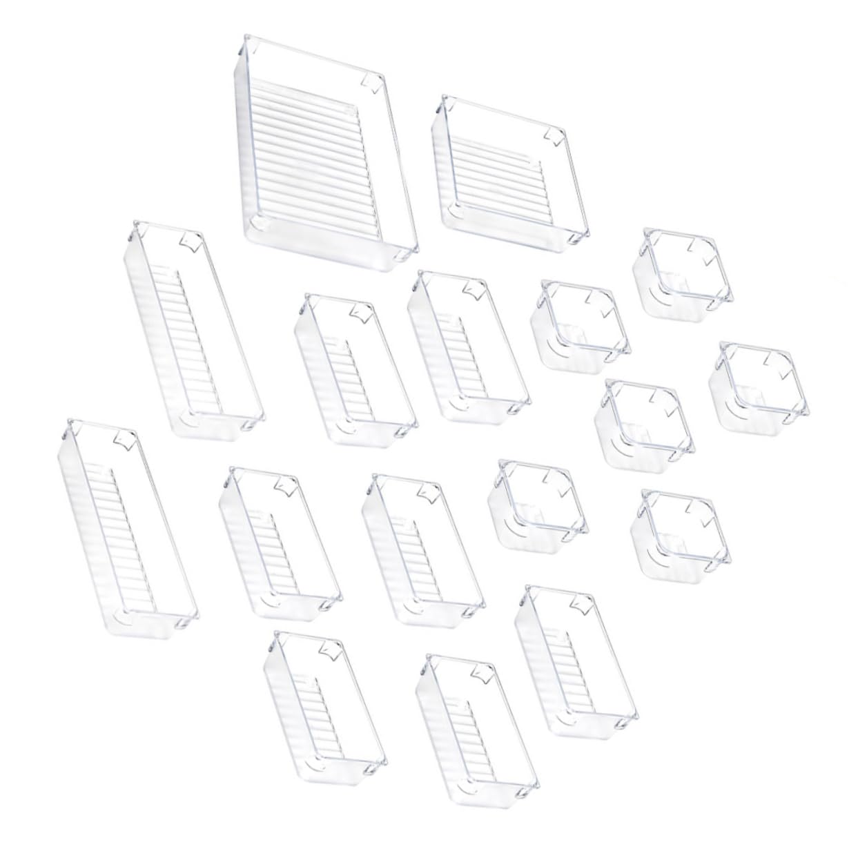 NUOBESTY Set 17 Pezzi di Organizer per Cassetti in Acrilico Trasparente, Divisori Modulari per Cosmetici e Scrivania, per Camera da Letto e Bagno