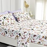 American Home Collection 6 Piece Print Bedding Sheets & Pillowcases Set Brushed Microfiber Wrinkle Free 14 Inches Deep Pocket Floral Patterned Sheets (Queen, Purple Butterfly)