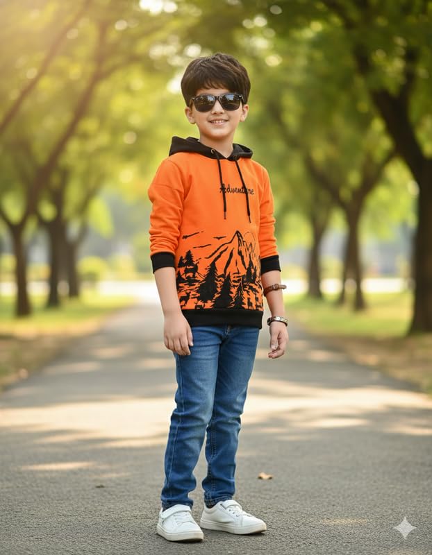 Image of Kids Boys & Girls Cotton Hooded Neck Full Sleeves Printed T-Shirt|Trendy Adventure Edition T Shirts for Kids