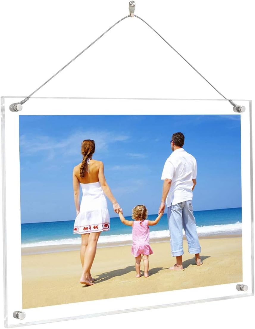NIUBEE Clear Acrylic Wall Mounted Picture Frame B3 Size, 14x20 Inch Beveled Desktop Frameless Plexiglass Photo Photography Display with Included Hanging Hardware