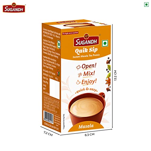 Image of Sugandh Quik Sip Instant Masala Chai Premix (Pack of 2) - Single Serve Sachets - 2 Boxes of 10 Sachets each