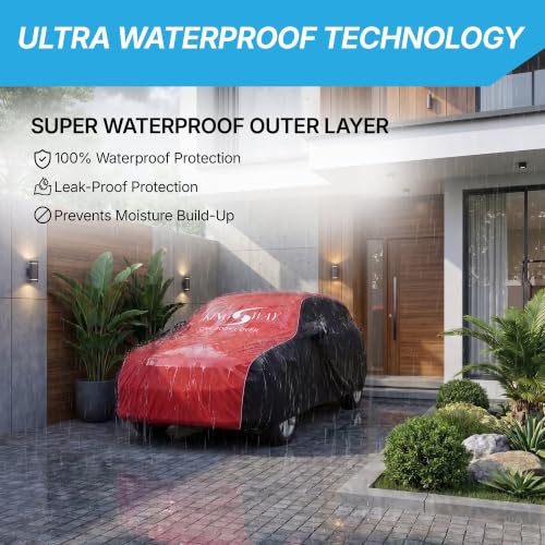 Image of KINGSWAY Super Waterproof Car Cover Only with VinFast VF 7 (Year 2026 Onwards - All Model) | Mirror and Antenna Pockets | All Weather Car Body Cover with Silver Piping | Black Red