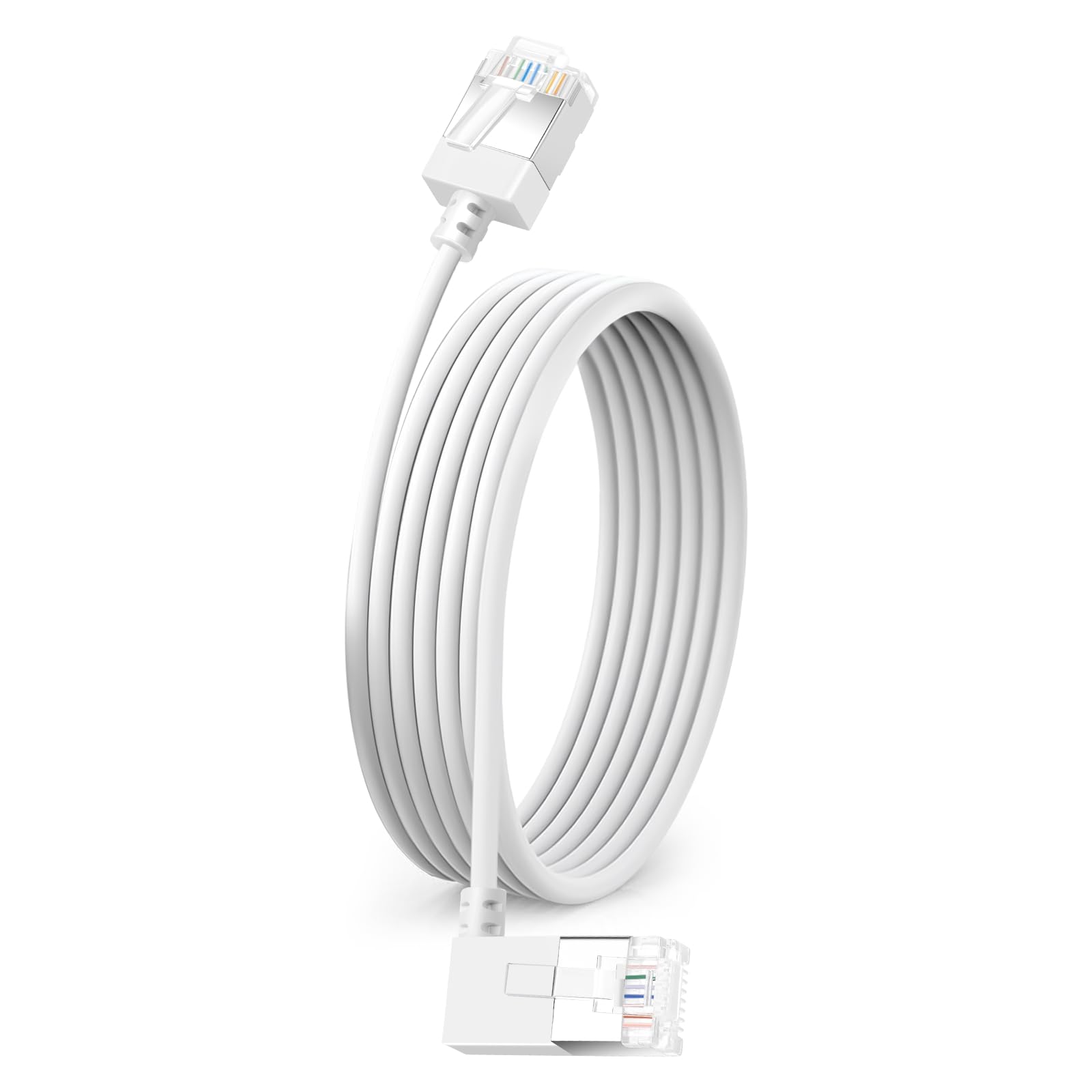 Dutevolns 細い 柔らかい Cat6A イーサネットケーブル 90°右に傾斜している8m、超薄型 Cat6 Rj45 LAN ギガビット、高速10Gbps 550Mhzケーブル、対応 PC、ルーター、PS4、PS5用（白）