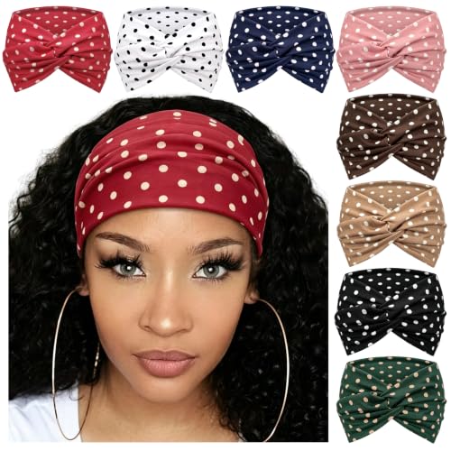 Image of DRESHOW 8 Pack Headbands for Women Yoga Knotted Headbands Elastic Criss Cross Hair Accessories Sports Head Wrap Non Slip