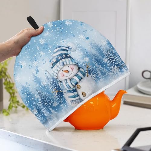 Image of Teapot Cover Tea Pots Cozy Insulated Tea Cozies Teapot Dust Cover Kettle Cover for Home Kitchen Dining Room Decor Christmas Blue Snowman