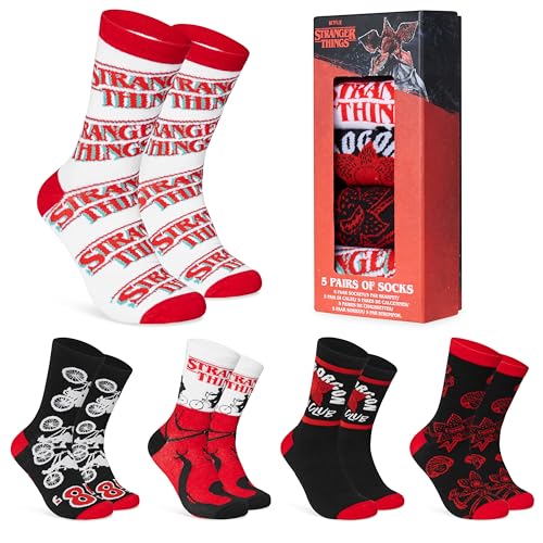 Stranger Things Calcetines Hombre - 5x Pack Calcetines Hombre - Talla 40-45, Calcetines Algodon Hombre - Regalo Navidad