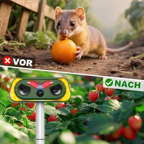 Katzenschreck Ultraschall Dualer Solar Eule, 2 Modus Tiervertreiber, IP68 Marderschreck mit LED Bewegungsmelder zur Abwehr von Katzen, Mardern und Hunden vertreiben Garten (1 Stück)