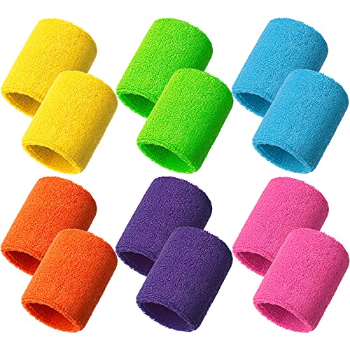 bememo 12 pcs neon sweatbands wristband sweat wrist band competitions absorbent sweatbands for men women for sports running