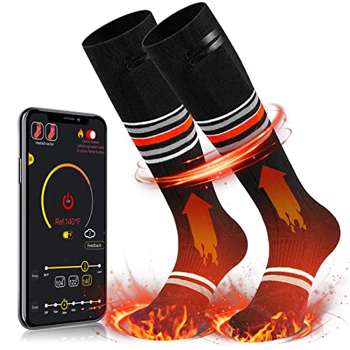 Heated Socks for Men Women 5000mah Battery APP Remote Control Rechargeable Washable Electric Socks for Winter Hunting Riding Camping Workï¼ˆOrange-Mï¼‰