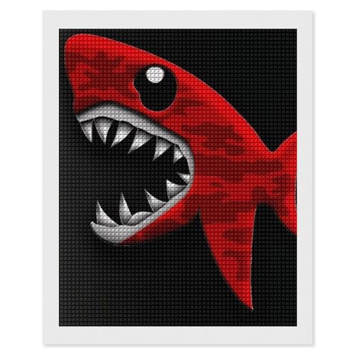 Kit peinture diamant requin rouge-noir mosaïque 5D haut relief toile 40,6x50,8 cm