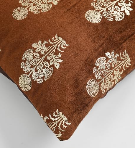Image of DEVSANG Foil Velvet Cushion Covers 20 inch x 20 inch Set of 5 pc, Brown