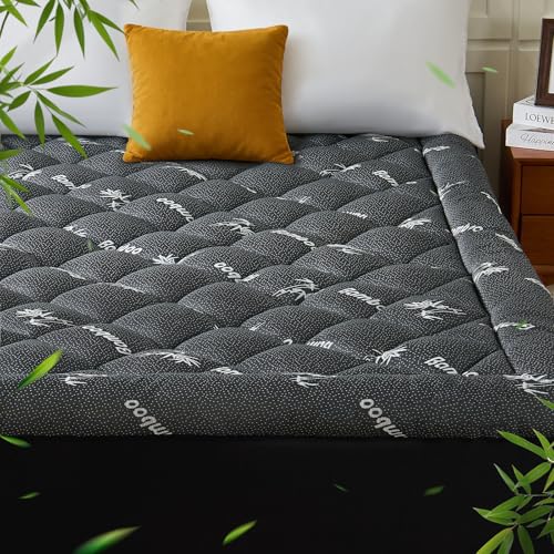 King Mattress Topper, Viscose Derived from Bamboo Thick Pillow Top Mattress Pad with Deep Pocket, Naturally Cooling for Hot Sleepers, Soft for Back Pain Relief, Premium Dark Grey Premium Dar