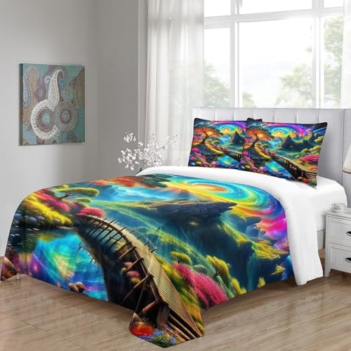 Housse de couette imprimée 3D paysage avec fermeture éclair cachée lit