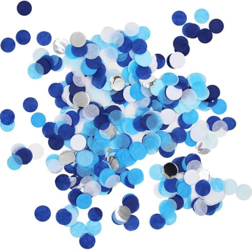 KOLZEMV confettis bleus pour anniversaire de mariage, confetti anniversaire, confetti bleu argenté - Lot de 50 g - Décoration de table bleue
