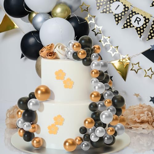 ASTARON 32 Pcs Ball Cake Topper Decorations - Mini Balloons, Foam Balls, Cake Picks for Wedding, Party, Birthday (Gold, Silver, Black) — view 3