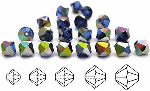 4mm Sapphire Vitrail Coated, Czech MC Bicone Beads (Rondell, Diamond Shape Crystals), 2.5 Gross = 360 Pieces