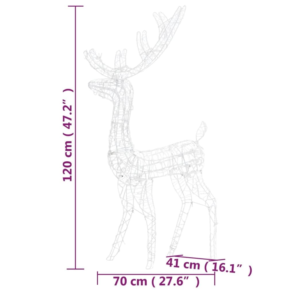 Slitta e Renne Natalizie Renna di Natale Luminosa Addobbi Natalizi per Esterno da Giardino-Bianco freddo-70 x 41 x 120 cm/2 pz