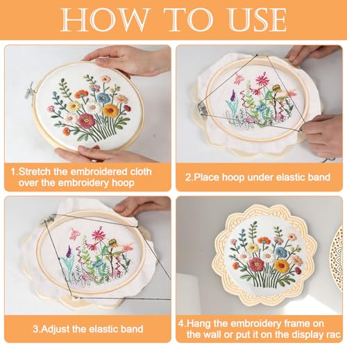 Image of 4 Sets Wood Embroidery Hoop Frame 8 Inch Embroidery Display Frame Large Round Wooden Embroidery Frame for Finished Cross Stitch Hoop Frame DIY Decor Sewing Ornaments