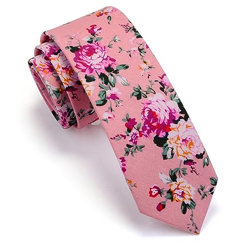 Image of GUSLESON Fashion 2.4 inch(6cm) Floral Skinny Tie for Men Slim Flower Print Cotton Necktie for Wedding Party