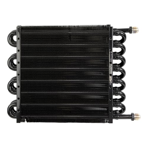 16 Pass 1/2" Transmission Cooler, 16 Rows 8AN Aluminium Ultra-Cool Tube and Fin Design Universal Oil Cooler Kit, Compatible with 1/2" Transmission Cooler Lines Universal (Black Finish)
