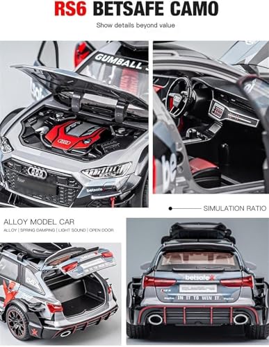 Image of WORSHIPER 1:24 Audi RS6 Modified Diecast Metal Pull Back Car with 6 Openable Doors with Sound and Light Toy Decoration car Best Gift Toys for Kids