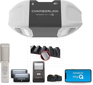 Chamberlain B2405 Smart myQ Smartphone Controlled-Ultra Quiet, Strong Belt Drive, Wireless Keypad Included, Blue Garage Door Opener , White