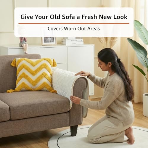 Image of Amazon Basics - Rabbit Fur Make Your Own Sofa Cover |70cm x 70cm| Microfiber Sofa Slipcover | 350 GSM (Beige, 2 Armrest)