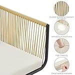 Yaheetech 3 Piece Patio Rattan Bistro Set, Outdoor All Weather PE Wicker Conversation Furniture Set with 2 Chairs & Tempered Glass Top Table & Cushions, for Poolside/Porch/Garden/Yard, Tan/Cream - Image 4