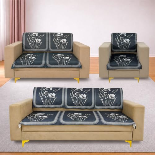 Image of Homerz Premium 'Luxe Series' Holland Velvet Sofa Cover | Smooth Finish | Anti-Skid Fleece Backing | Soft Touch Couch Protector for Living Room (Grey, 6 (3+2+1) Seater, Seat Cover with Backrest)