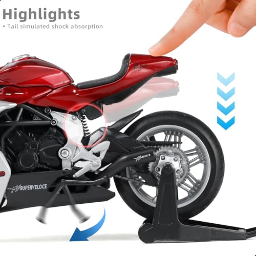 Image of 1 /12 Motorcycle Model Toy for MV Agusta Superveloce AGO Alloy Die-cast Motorcycle Model for Welly No Assembly Required Mini Racing Moto Collection Gift for Adult (Red)