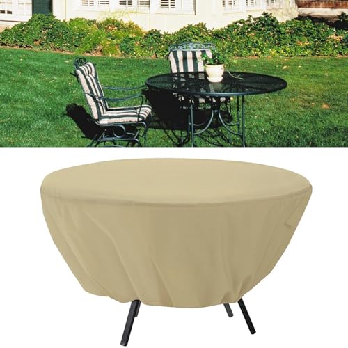 Patio Furniture Covers, Round Patio Table Cover Table Dust Cover, Outdoor Waterproof Garden Patio Furniture Covers(Beige)