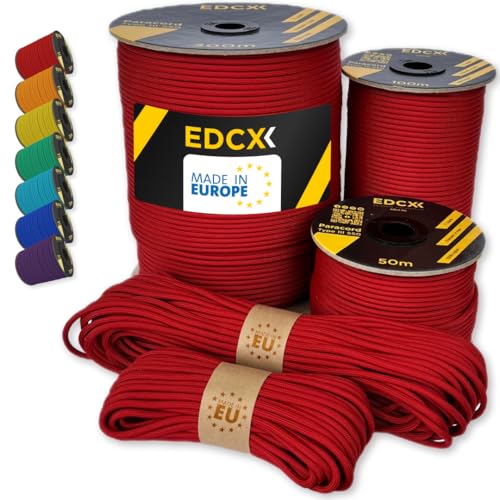 EdcX Paracord 4 mm, más de 35+ Colores sólidos (10 m, 15m, 30m, 50m, 100m, 300m) | Ideal para Camping, al Aire Libre | Cuerda 100% Nailon 4mm | Cuerda Tactica 550 Tipo III