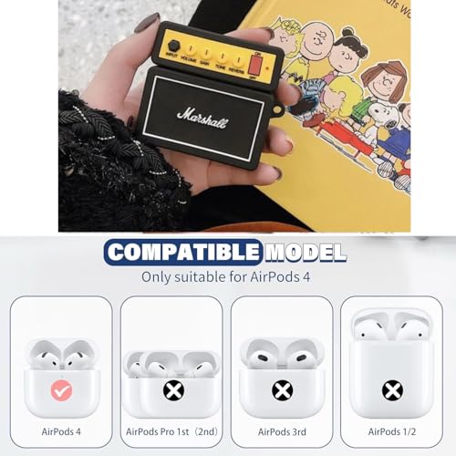 Image of Emoh Roced Case for AirPodS 4 (2024) with Keychain (ANC), Cute Cartoon Shockproof Protective Cover Compatible with Apple AirPods 4th Generation 2024 for Women and Boys (Marshall)