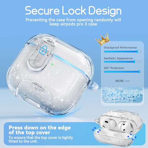 Image of for AirPods Pro 3 Case 2025 with Safety Lock,Glitter White | Clear Case with Phone Stand & Cleaner Kit,Cute Floral Chain for Women Girls,Soft TPU Protective Cover,Shockproof