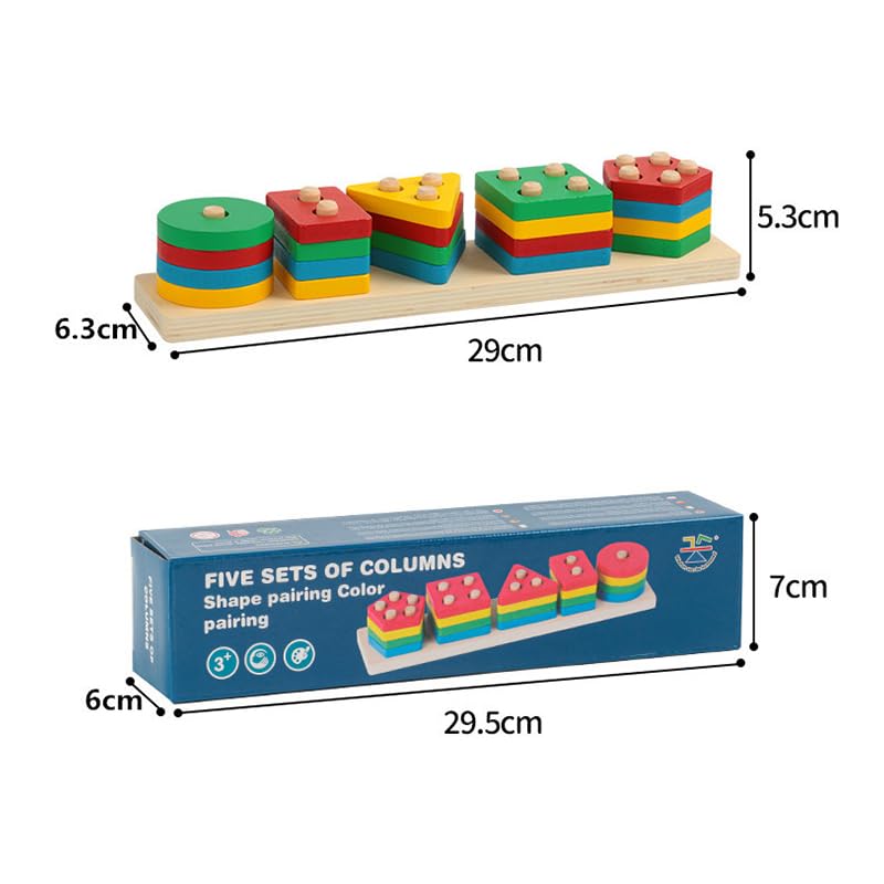 Image of kizh Wooden Sorting Stacking Toys Color Recognition Shape Sorter Gift Educational Learning Toy Puzzles for Toddler Kids Baby Ages 3 4 6