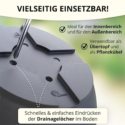 Plastard Blumentopf Ø 40 cm mit Untersetzer rund – Anthrazit – Pflanzkübel – Ansicht 4
