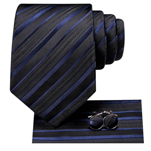 Image of Hi-Tie 70 inches Ties for Men Silk Extra Long Necktie and Pocket Square Cufflinks Set Men Big and Tall Tie Business