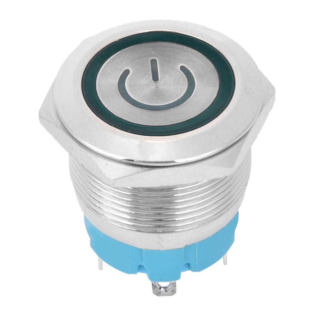 Gebildet 2pcs 12mm Latching Interruttore a Pulsante in Acciaio Inossidabile,12V-24V 3A Simbolo LED Normalmente Aperto SPST ON Off Interruttore a Levetta Impermeabile con Spina a Filo(Bianco+Verde