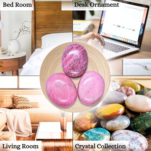 Image of Crystal Heaven Thulite Palm Pebbles Stones For Anxiety Stress Relief Massage - Aaa Grade Original Healing Gemstone Agate Palm Stone For Yoga Meditation Spiritual Reiki Feng Shui