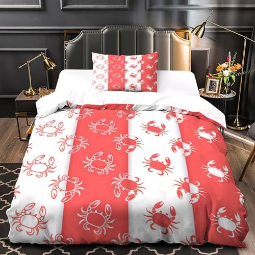 Housse de couette crabe avec fermeture éclair, parure de lit microfibre 135x200