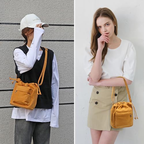Image of Crossbody Bags for Women Small Canvas Drawstring Bucket Purse Cute Little Boho Bag | Small