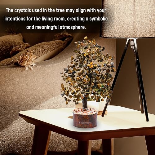 Image of Certified Tiger Eye Crystal Tree for Good Luck - Healing Crystals Money Tree for Wealth, Positive Energy at Home Office - Decorative Spiritual Gifts for Vastu, House Warming